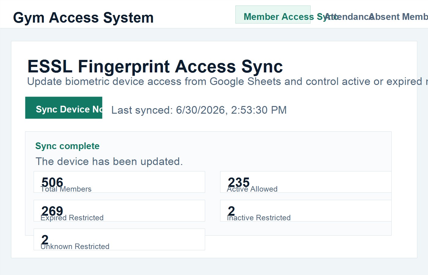 Fingerprint integration software screenshot