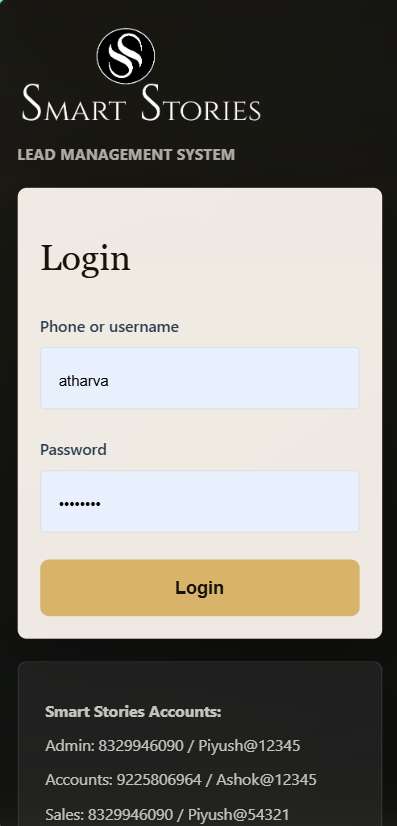 Smart Stories CRM login